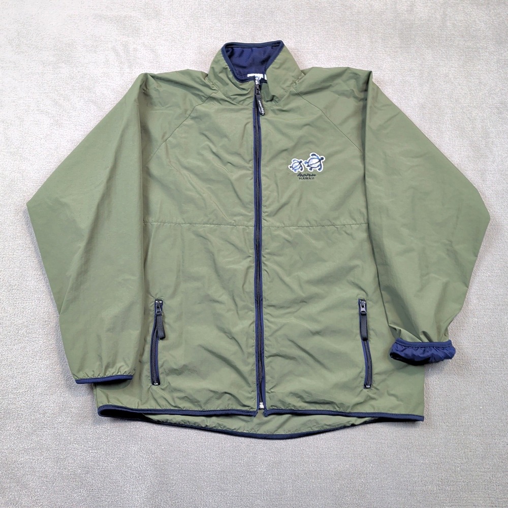 Vintage Crazy Shirt Jacket Mens Large Green Honu Hawaii Windbreaker Full Zip
